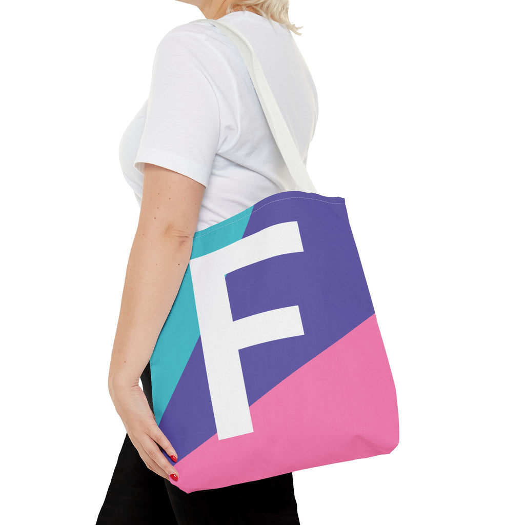 Monogram 'F' Colorblock Tote Bag — Personalized Initial F Shoulder Tote