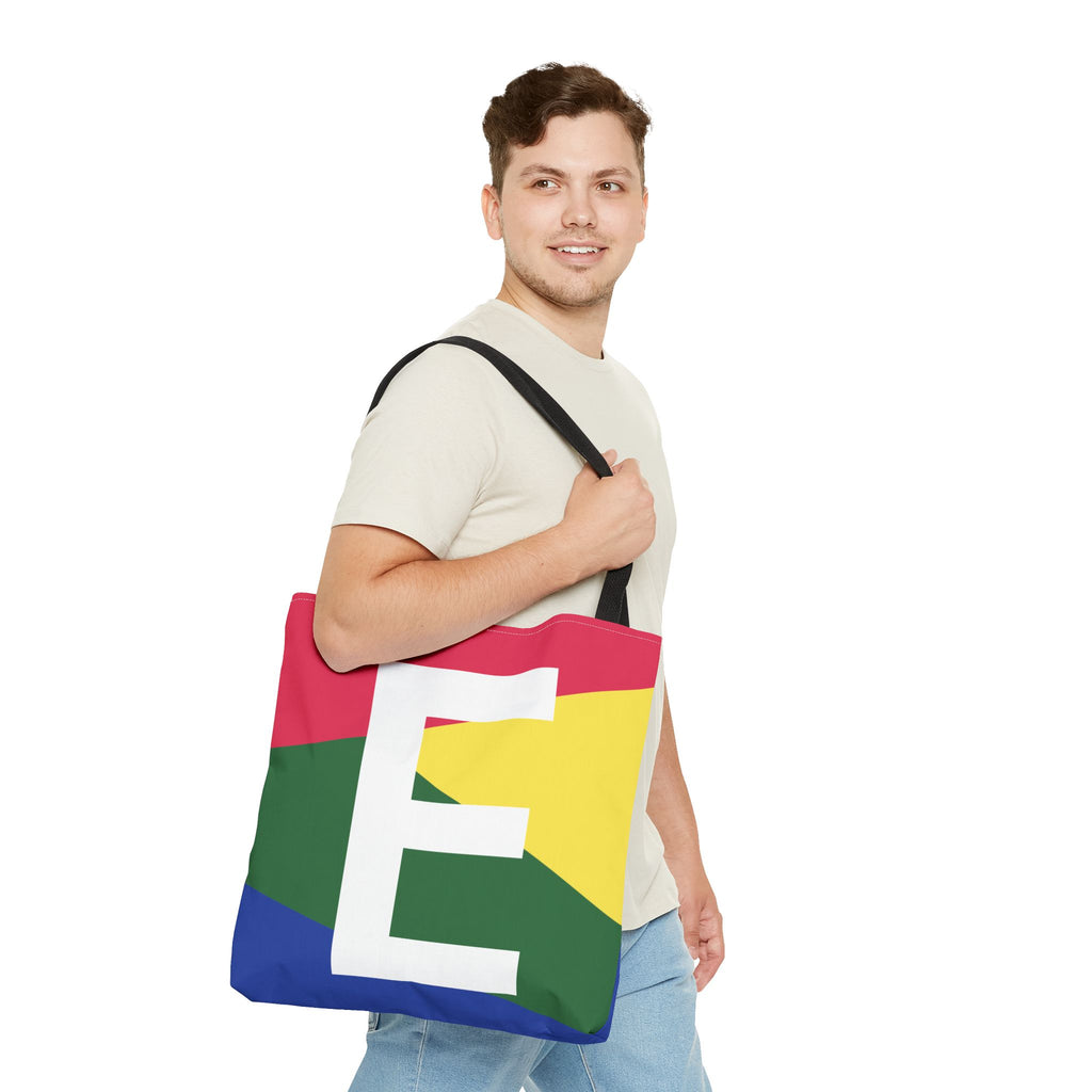 Monogram 'E' Colorblock Tote Bag — Personalized Initial E Shoulder Tote