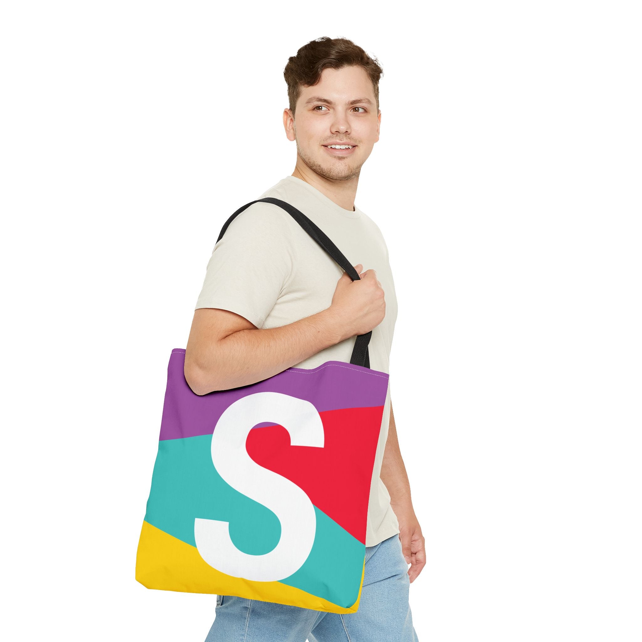 Monogram 'S' Colorblock Tote Bag — Personalized Initial S Shoulder Tote