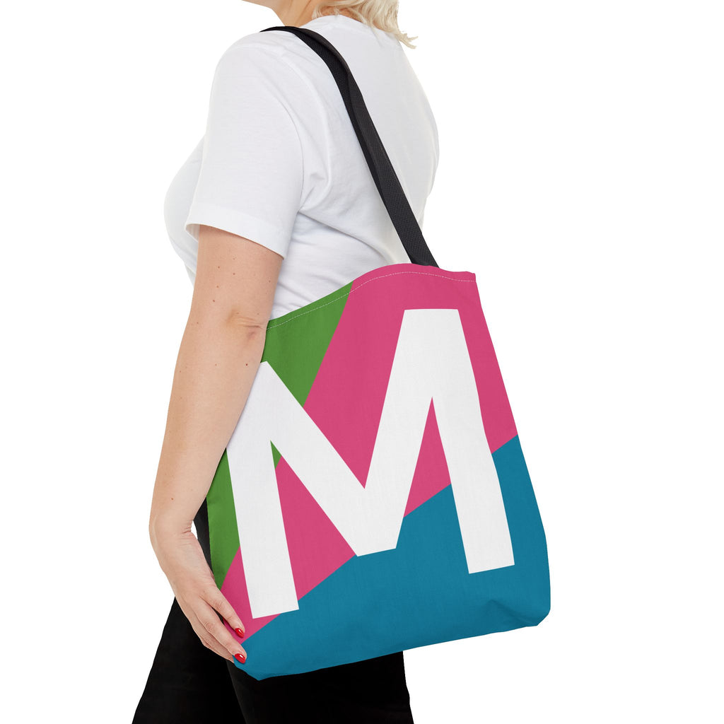 Monogram 'M' Colorblock Tote Bag — Personalized Initial M Shoulder Tote