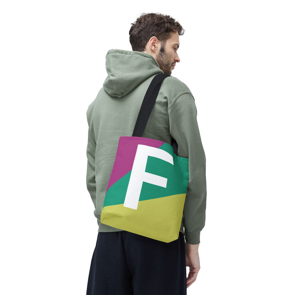 Monogram 'F' Colorblock Tote Bag — Personalized Initial F Shoulder Tote