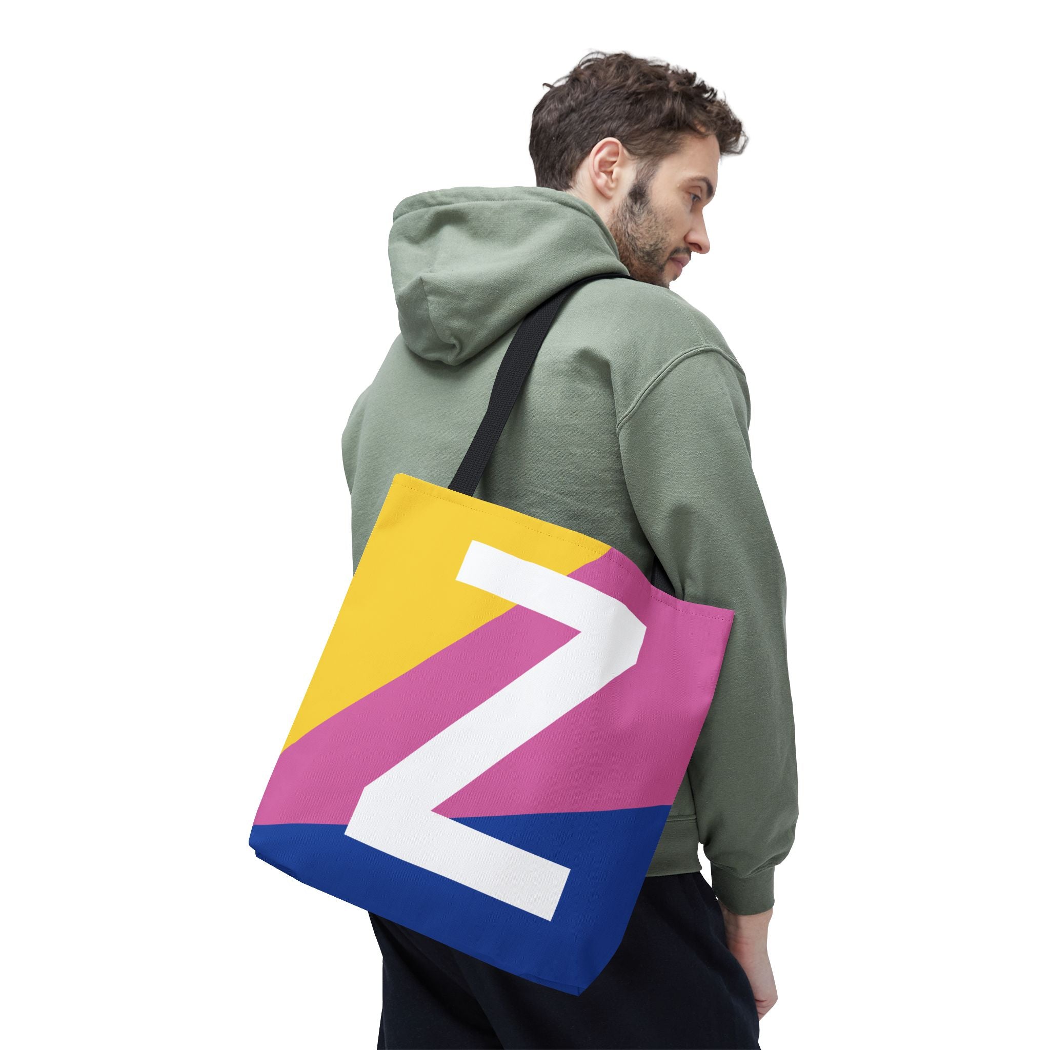 Monogram 'Z' Colorblock Tote Bag — Personalized Initial Z Shoulder Tote