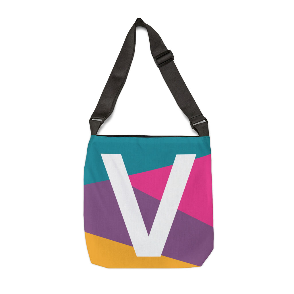 Initial Letter 'V' Colorblock Adjustable Tote Bag — Monogram Alphabet Shoulder Bag