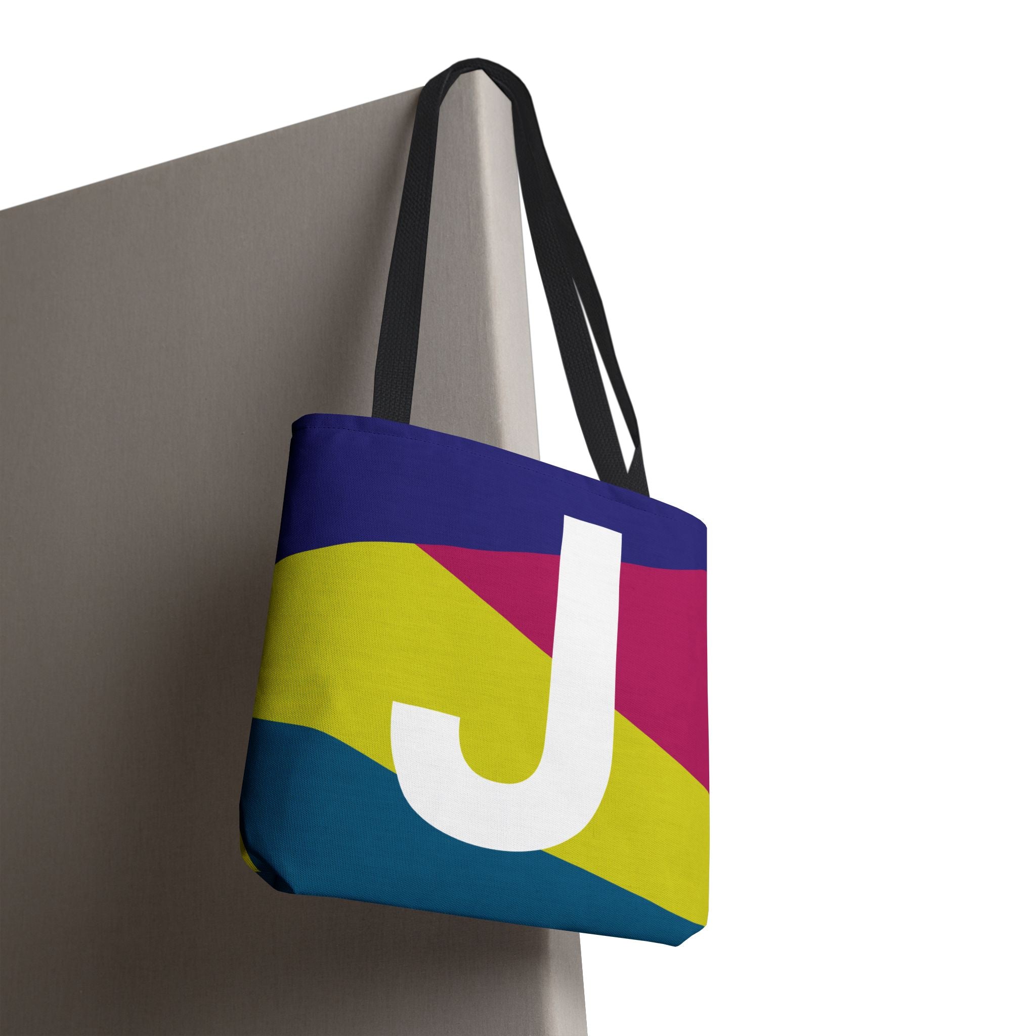 Monogram 'J' Colorblock Tote Bag — Personalized Initial J Shoulder Tote