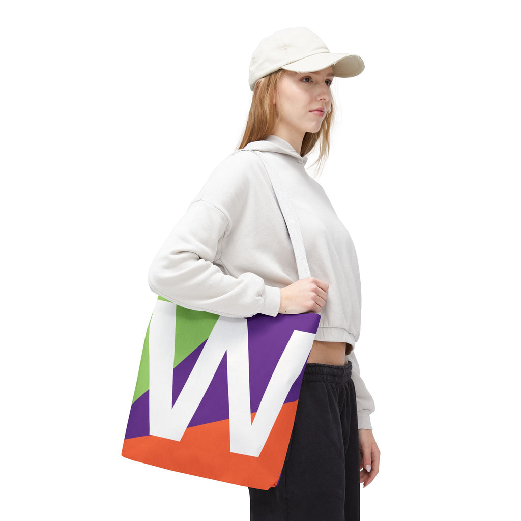 Monogram 'W' Colorblock Tote Bag — Personalized Initial W Shoulder Tote