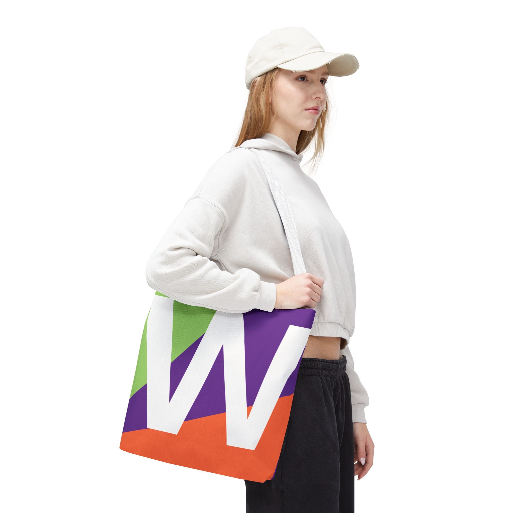 Monogram 'W' Colorblock Tote Bag — Personalized Initial W Shoulder Tote