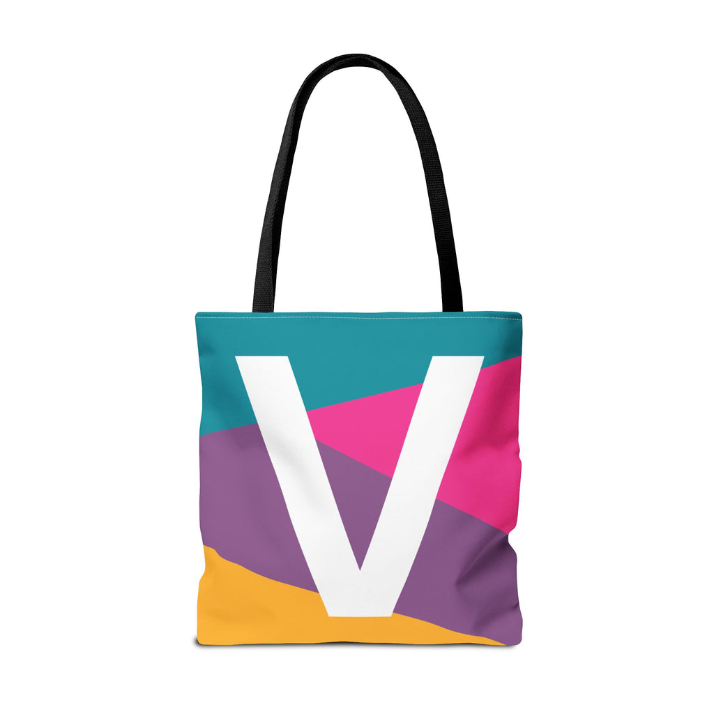 Monogram 'V' Colorblock Tote Bag — Personalized Initial V Shoulder Tote