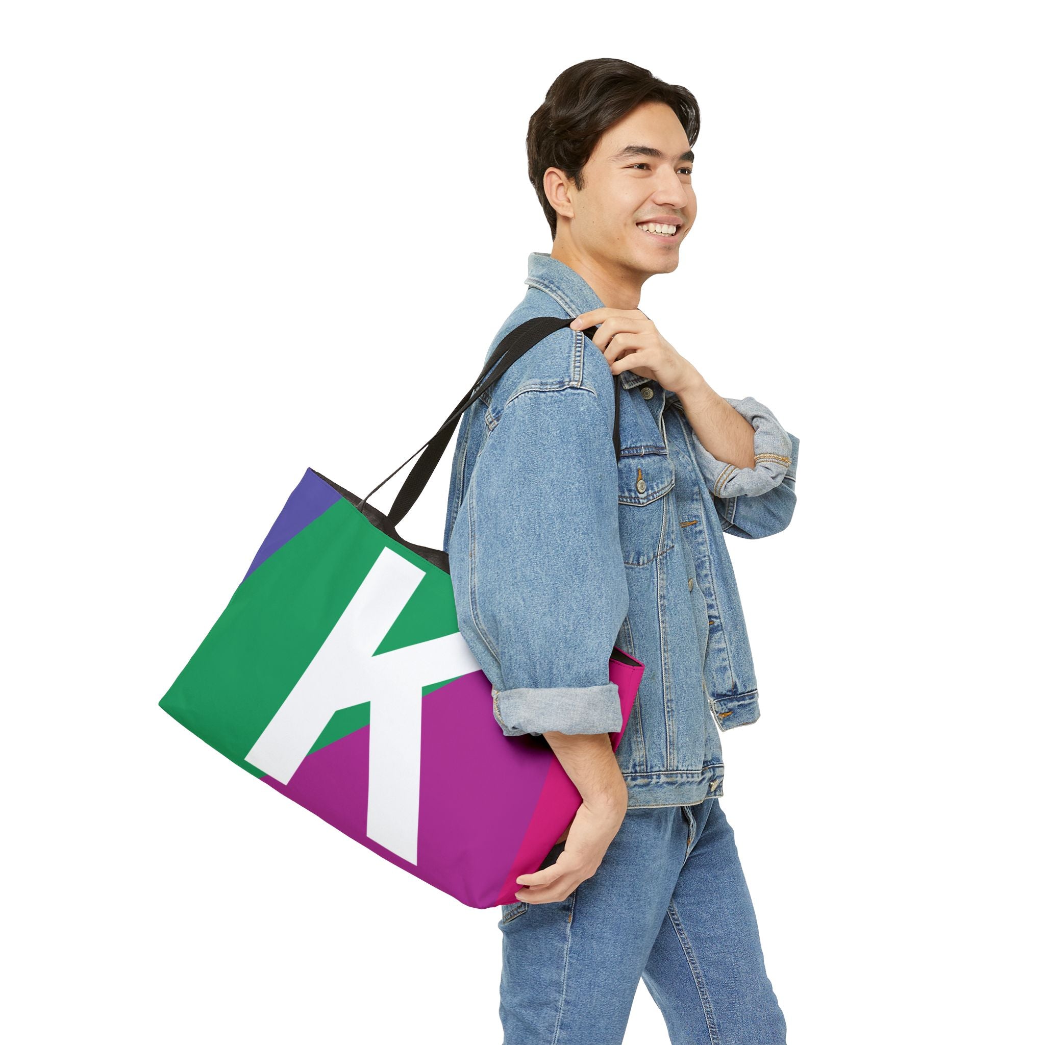Personalized 'K' Colorblock Tote Bag — Monogram Weekender Tote