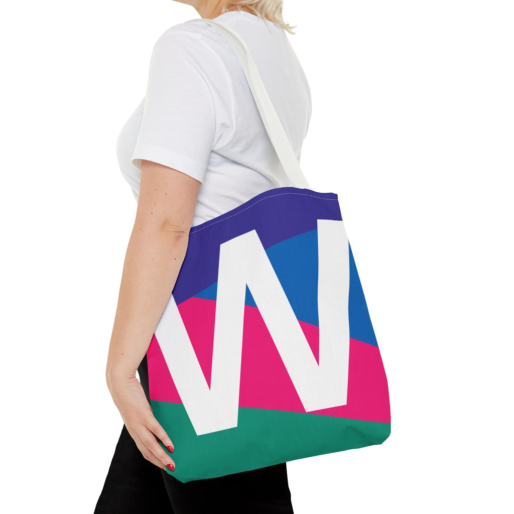 Monogram 'W' Colorblock Tote Bag — Personalized Initial W Shoulder Tote