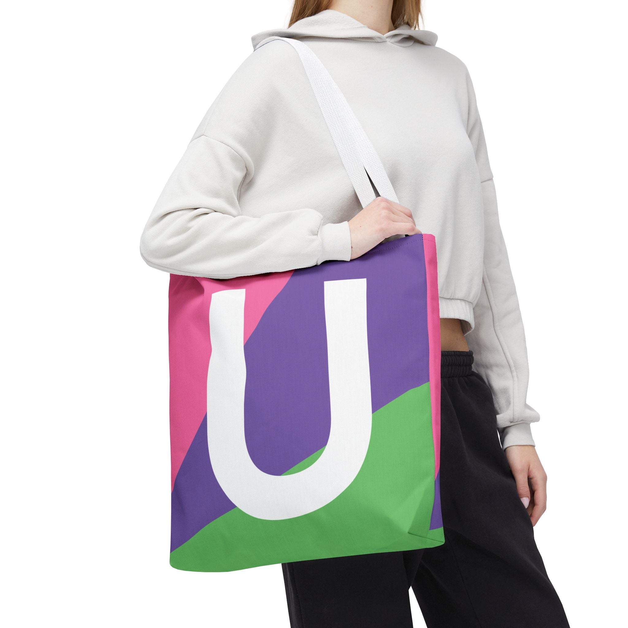 Monogram 'U' Colorblock Tote Bag — Personalized Initial U Shoulder Tote