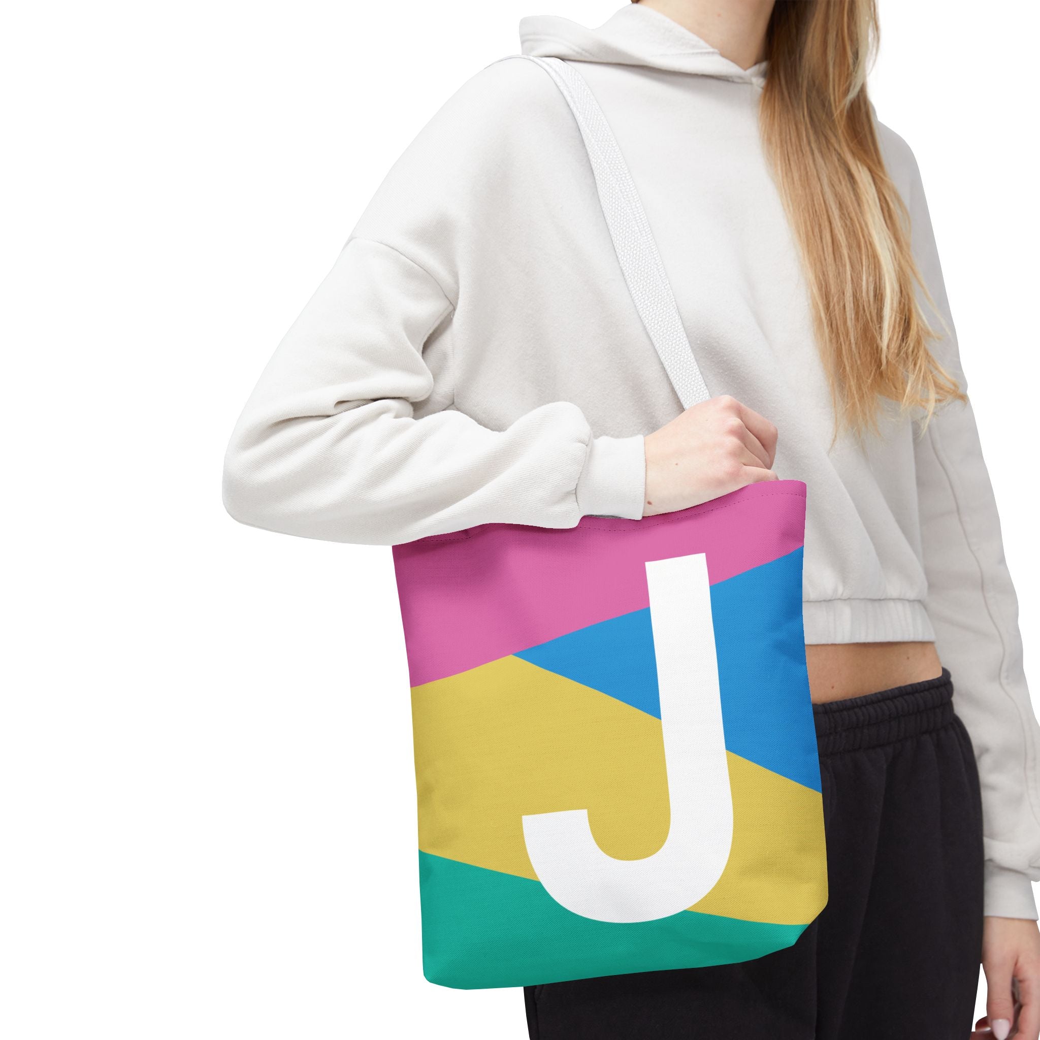 Monogram 'J' Colorblock Tote Bag — Personalized Initial J Shoulder Tote