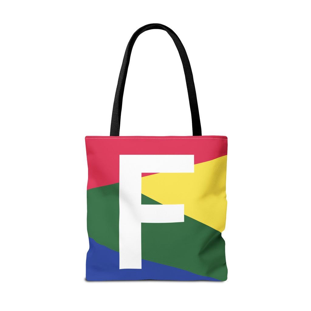 Monogram 'F' Colorblock Tote Bag — Personalized Initial F Shoulder Tote