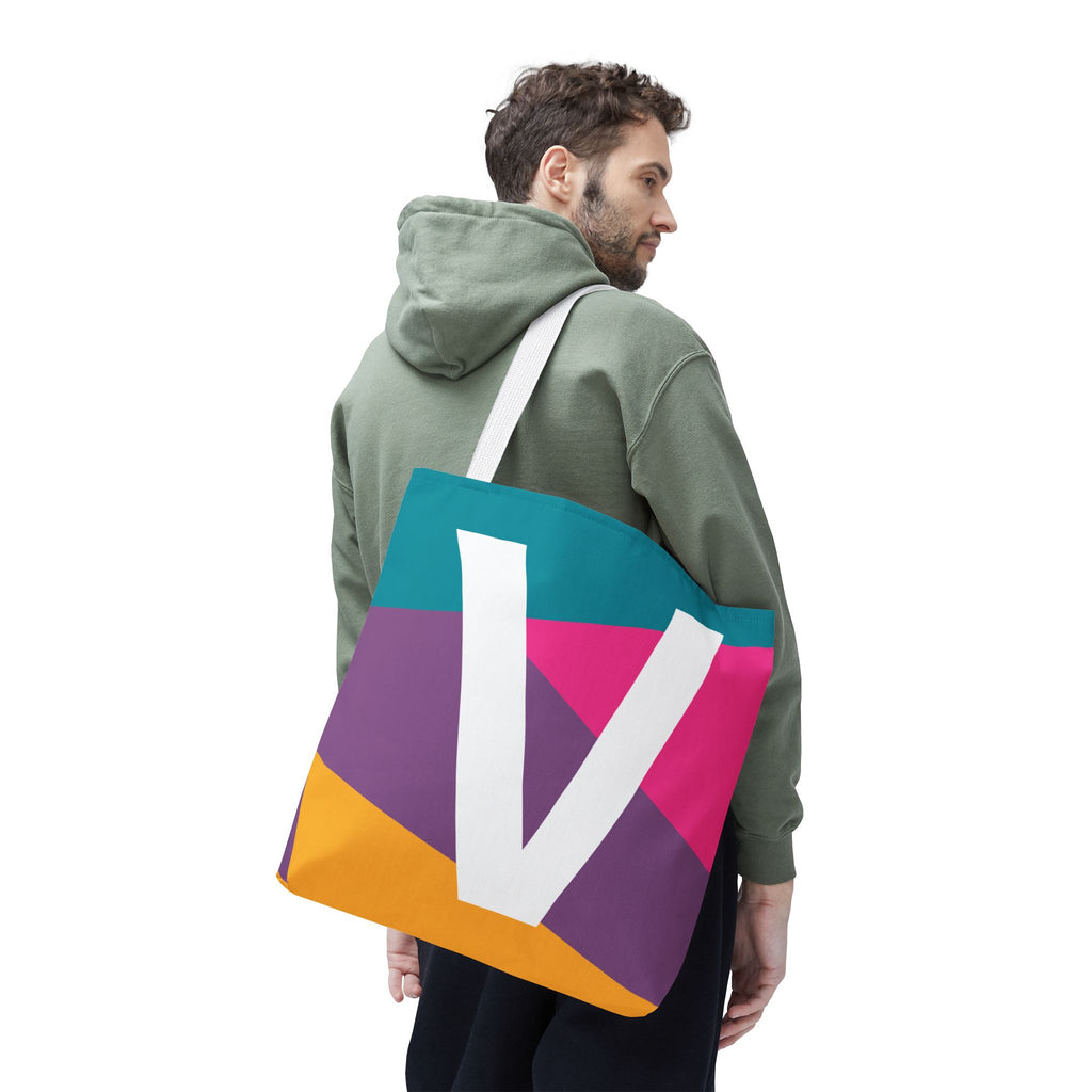 Monogram 'V' Colorblock Tote Bag — Personalized Initial V Shoulder Tote