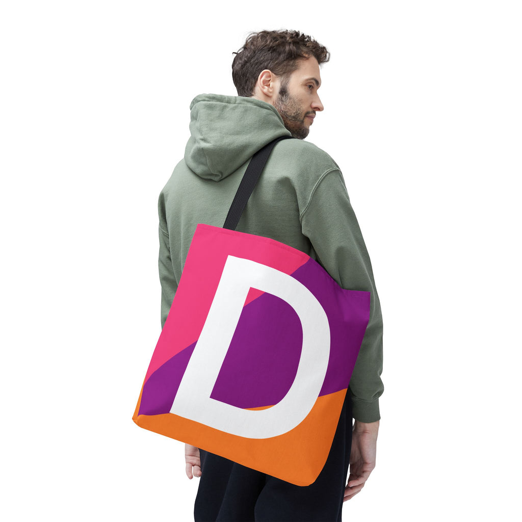 Monogram 'D' Colorblock Tote Bag — Personalized Initial D Shoulder Tote