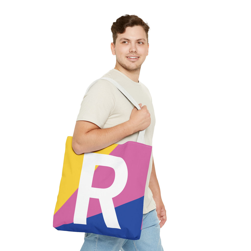 Monogram 'R' Colorblock Tote Bag — Personalized Initial R Shoulder Tote