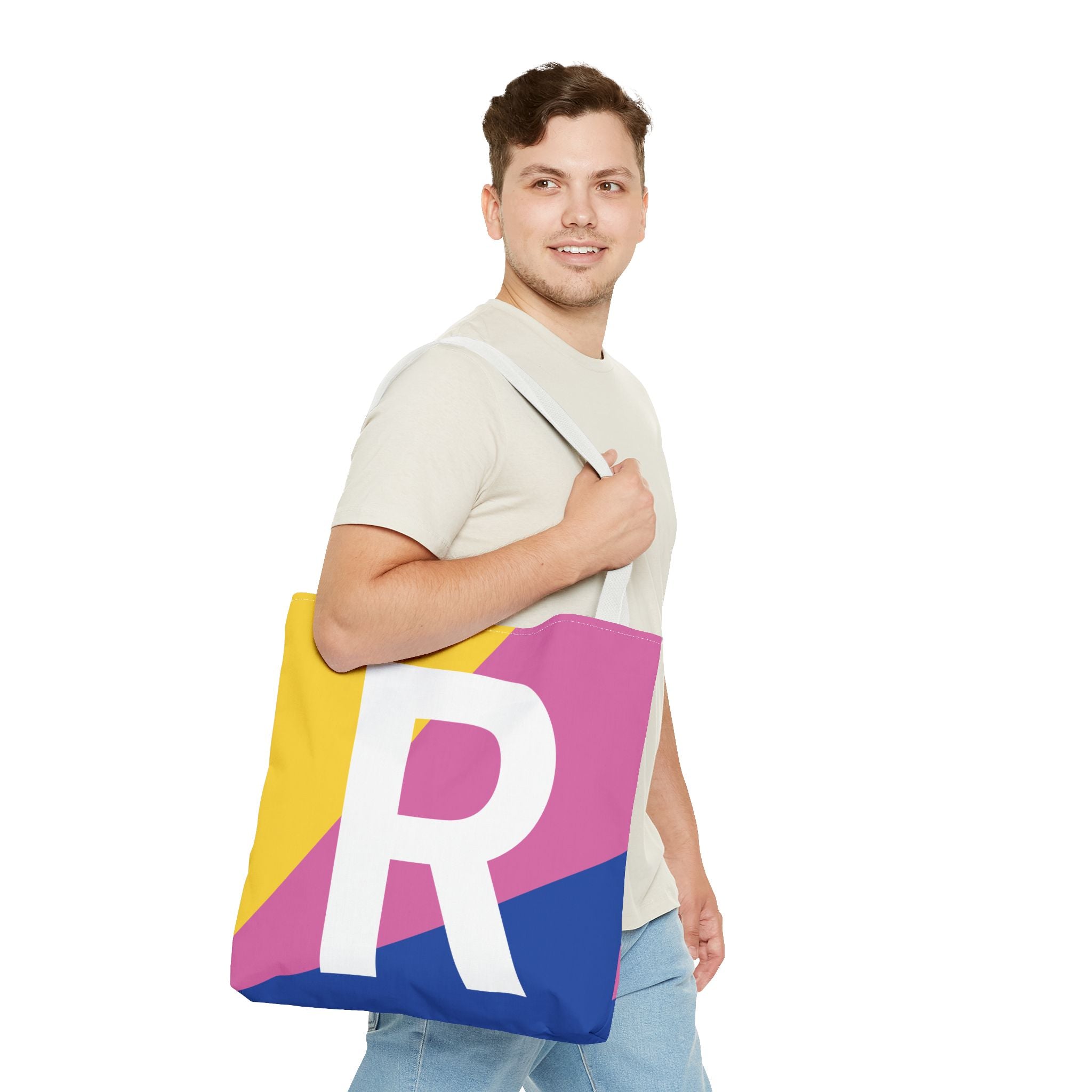 Monogram 'R' Colorblock Tote Bag — Personalized Initial R Shoulder Tote