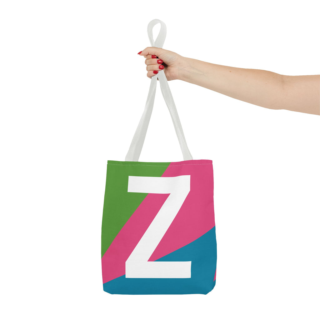 Monogram 'Z' Colorblock Tote Bag — Personalized Initial Z Shoulder Tote