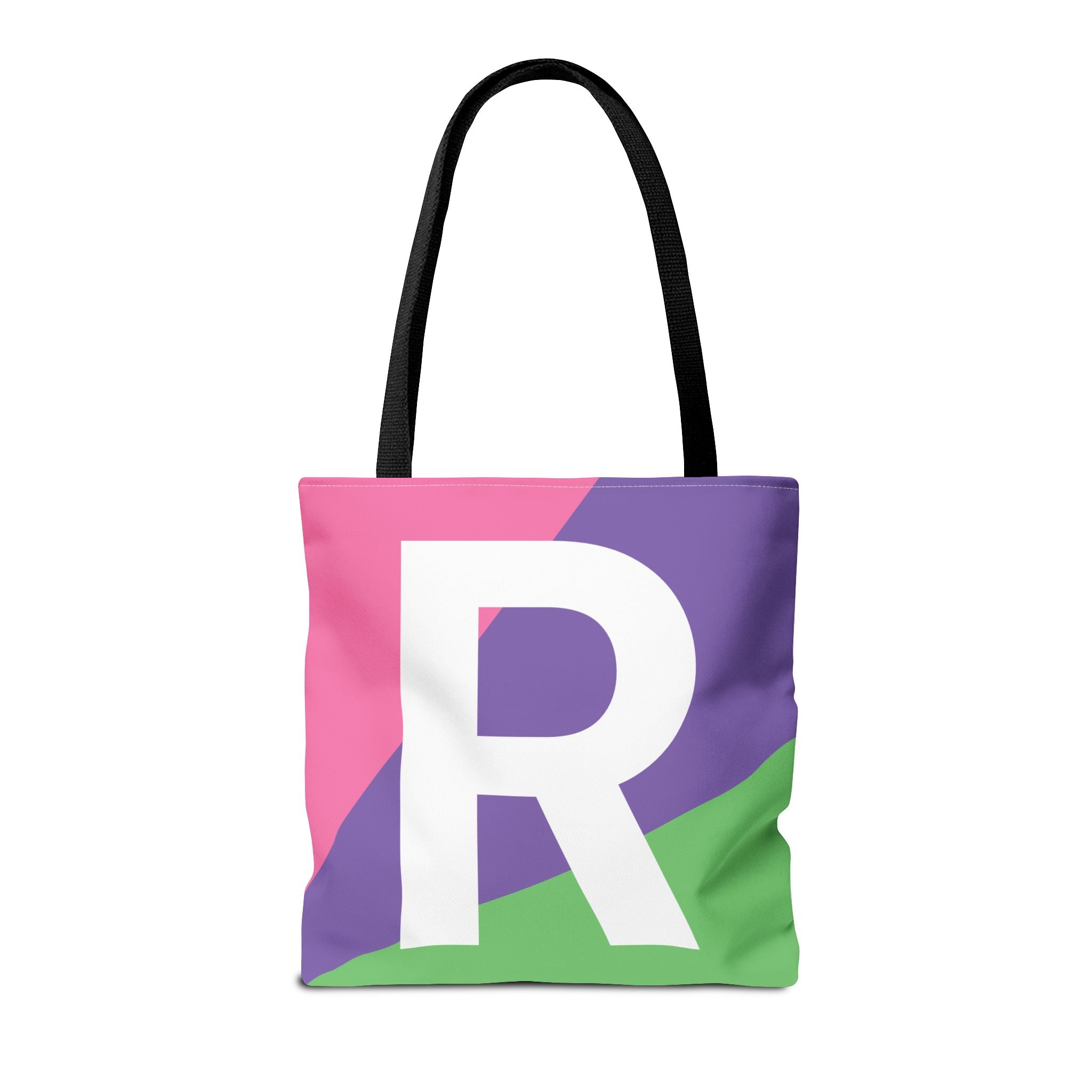 Monogram 'R' Colorblock Tote Bag — Personalized Initial R Shoulder Tote