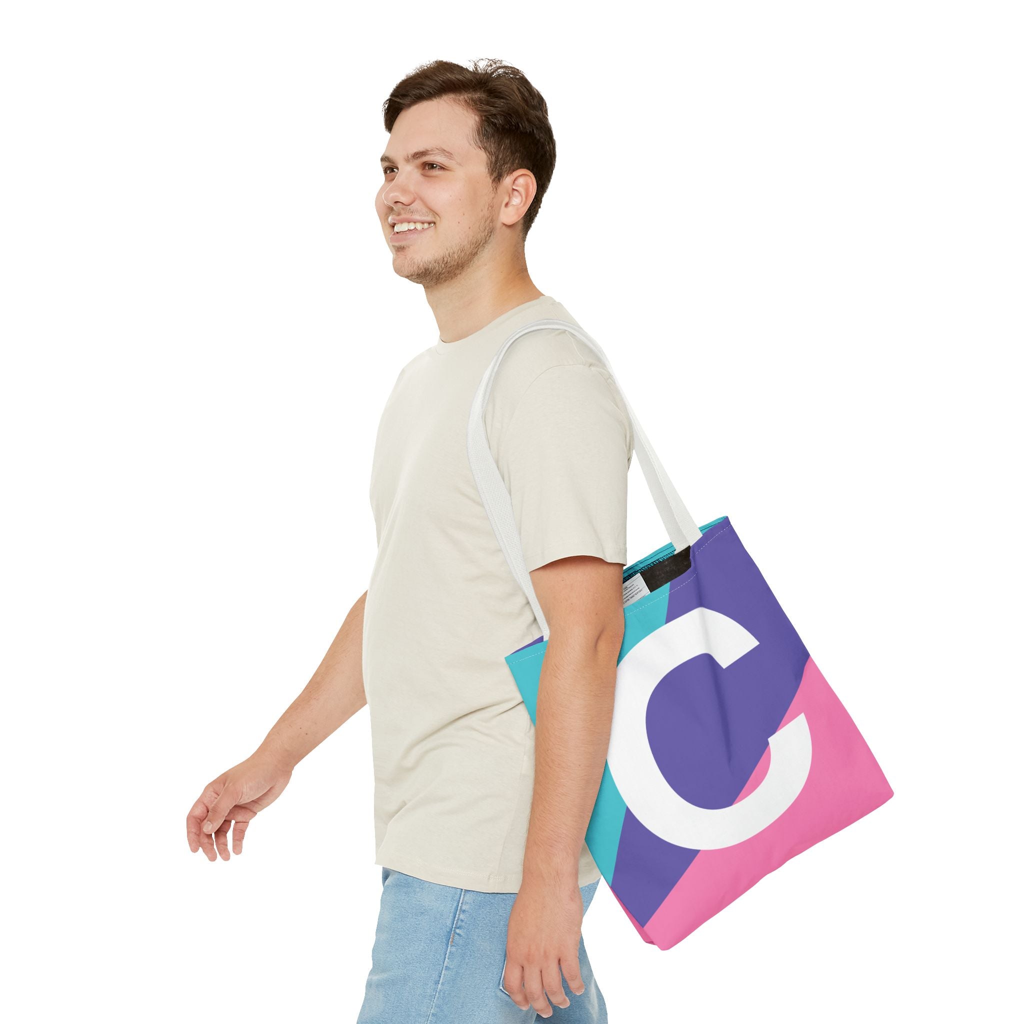 Monogram 'C' Colorblock Tote Bag — Personalized Initial C Shoulder Tote
