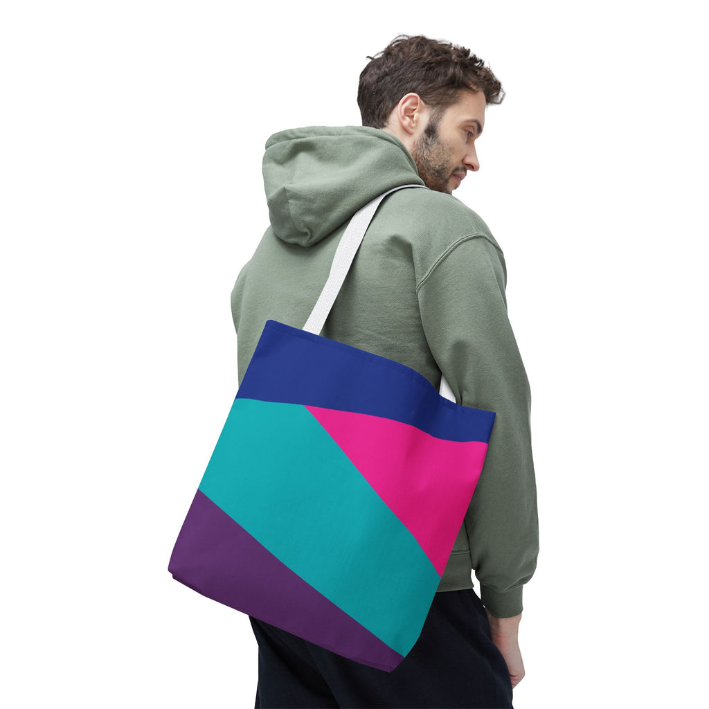 Retro 80s & 90s Inspired Color Block Tote Bag | Stylish Everyday Canvas Shoulder Bag