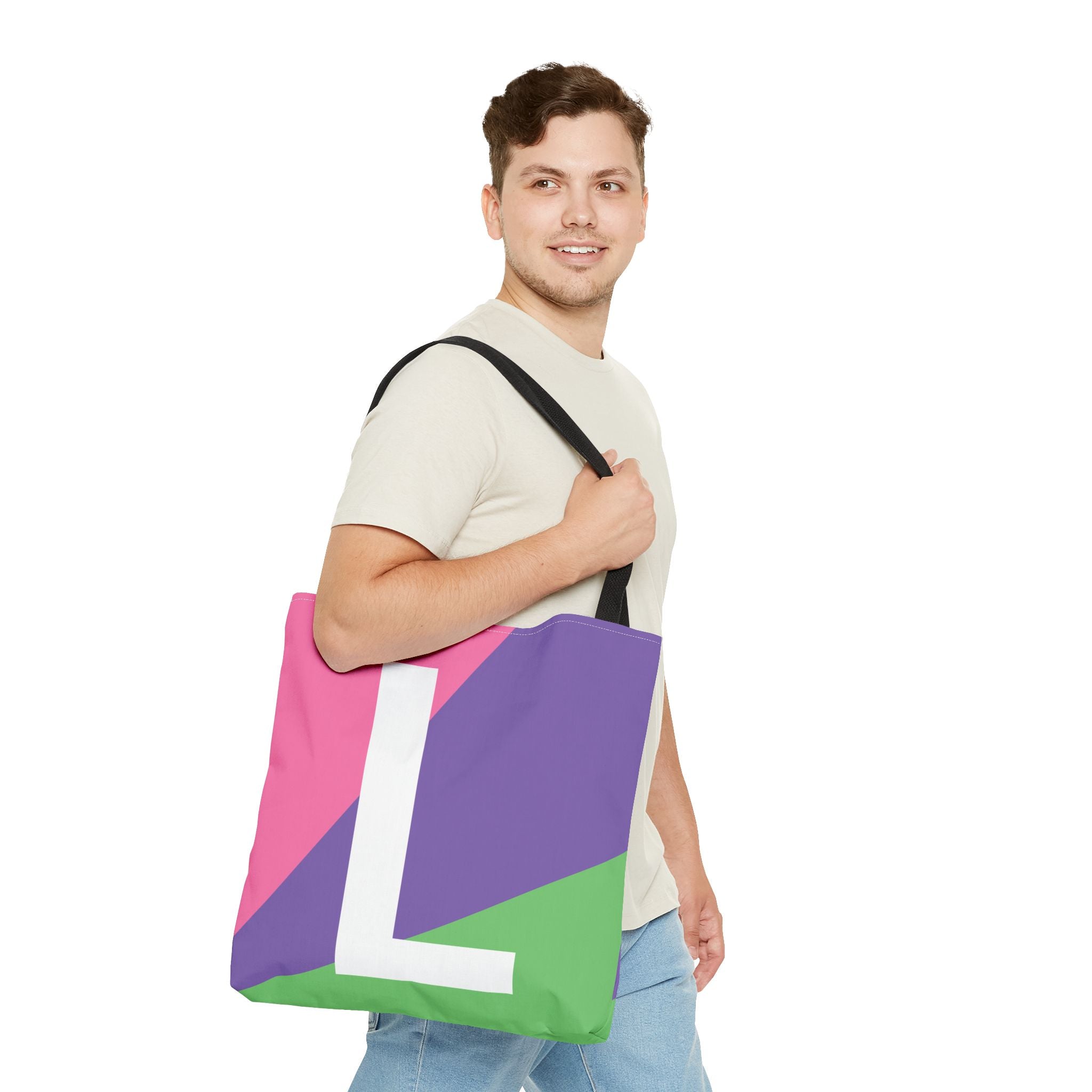 Monogram 'L' Colorblock Tote Bag — Personalized Initial L Shoulder Tote