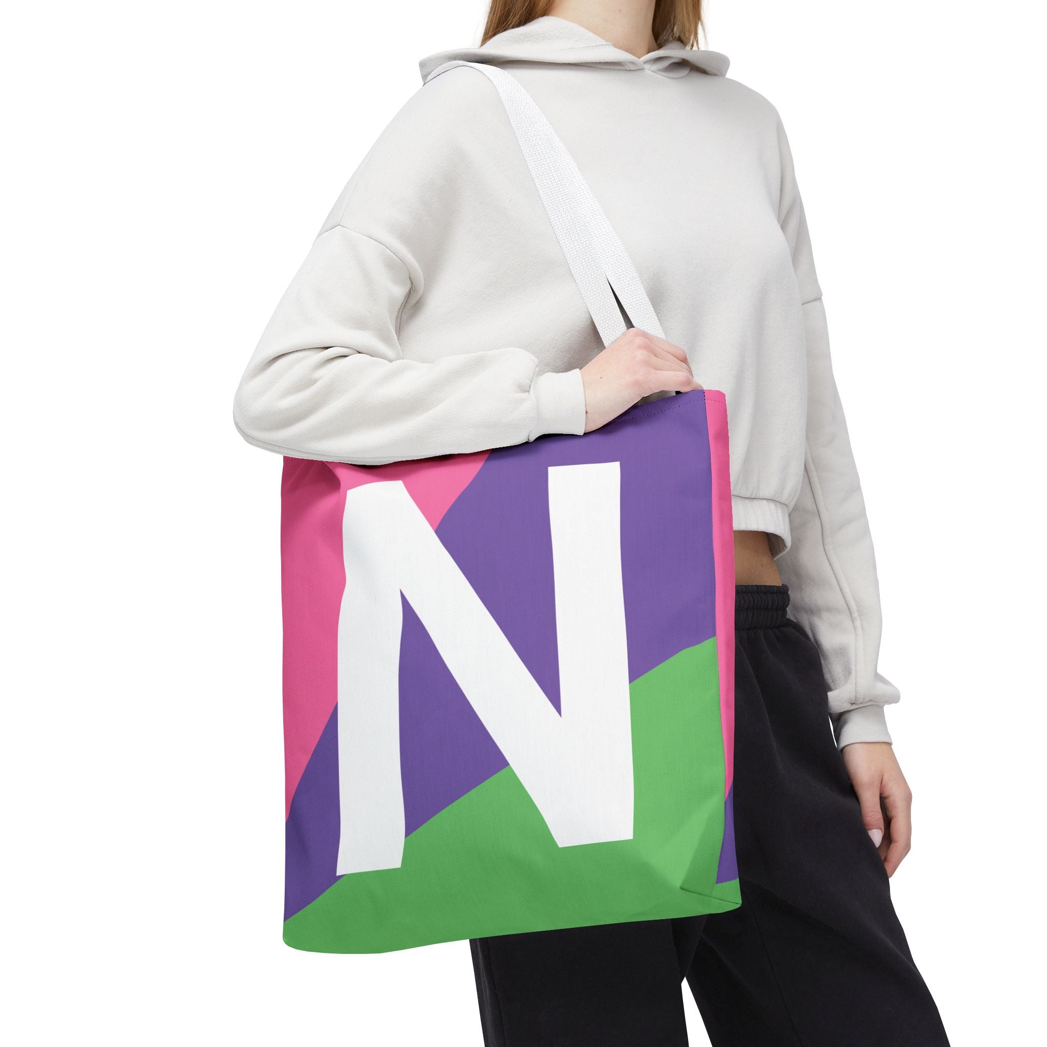 Monogram 'N' Colorblock Tote Bag — Personalized Initial N Shoulder Tote