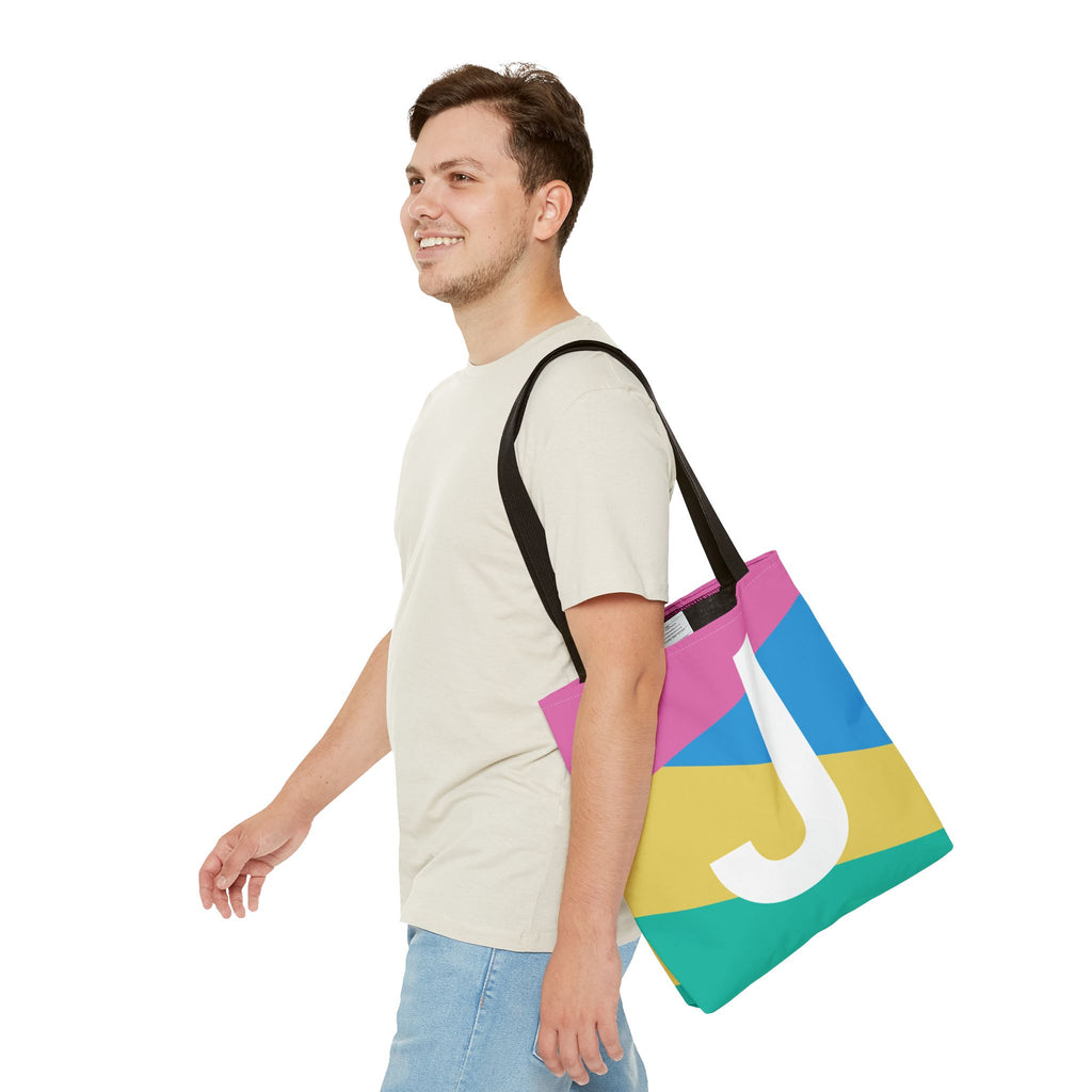 Monogram 'J' Colorblock Tote Bag — Personalized Initial J Shoulder Tote