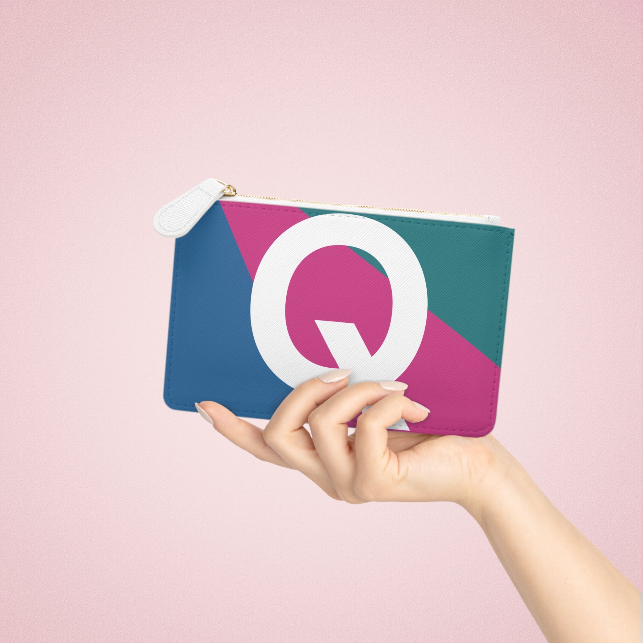 Initial Q Mini Clutch — Colorblock Monogram Wristlet Wallet