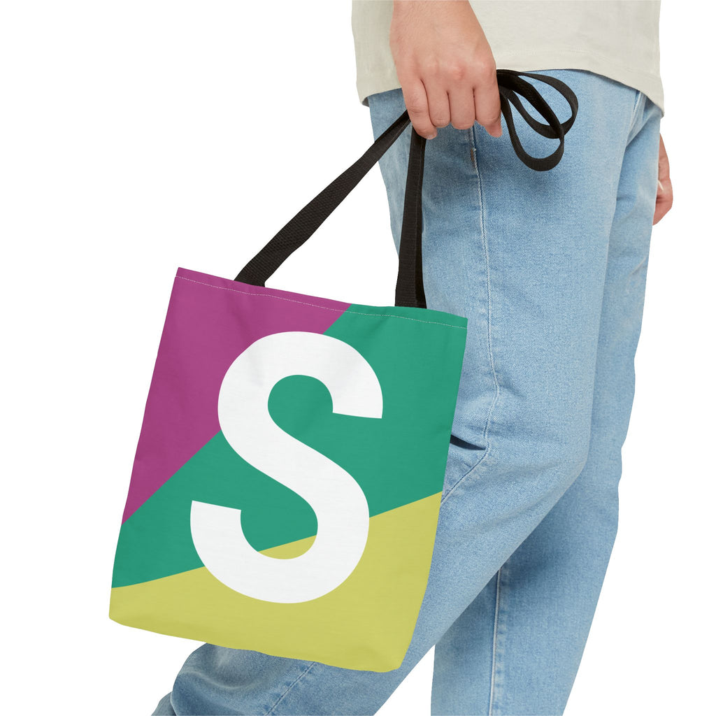 Monogram 'S' Colorblock Tote Bag — Personalized Initial S Shoulder Tote