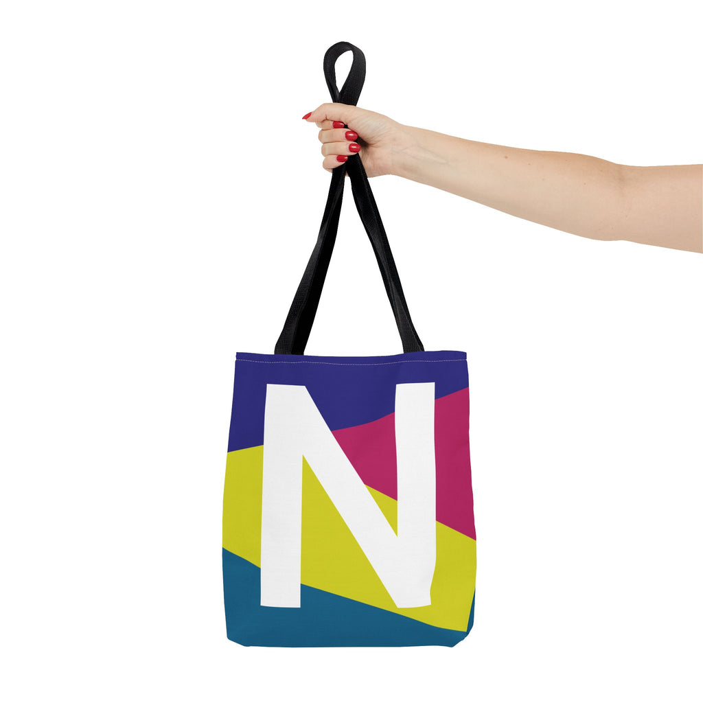 Monogram 'N' Colorblock Tote Bag — Personalized Initial N Shoulder Tote