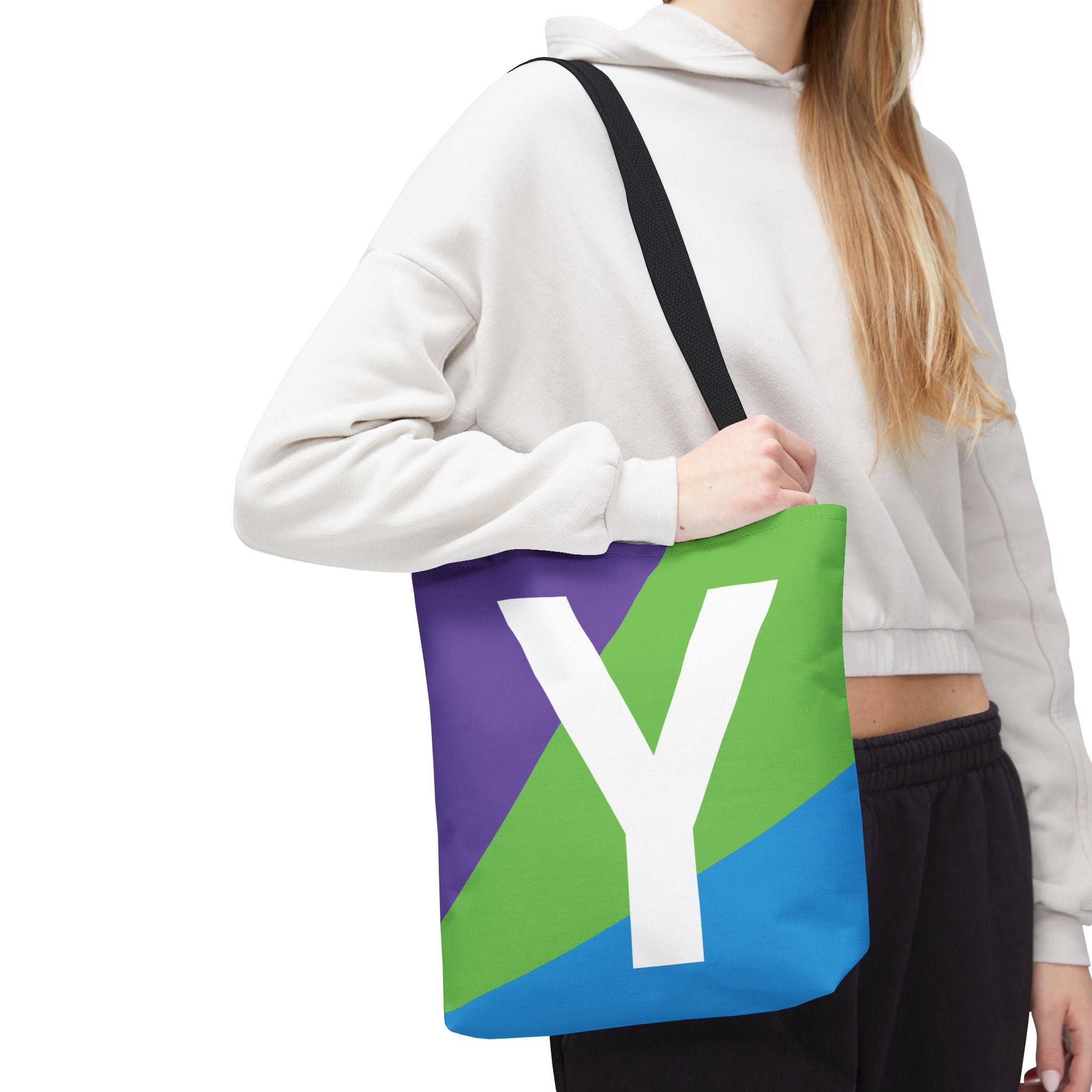 Monogram 'Y' Colorblock Tote Bag — Personalized Initial Y Shoulder Tote