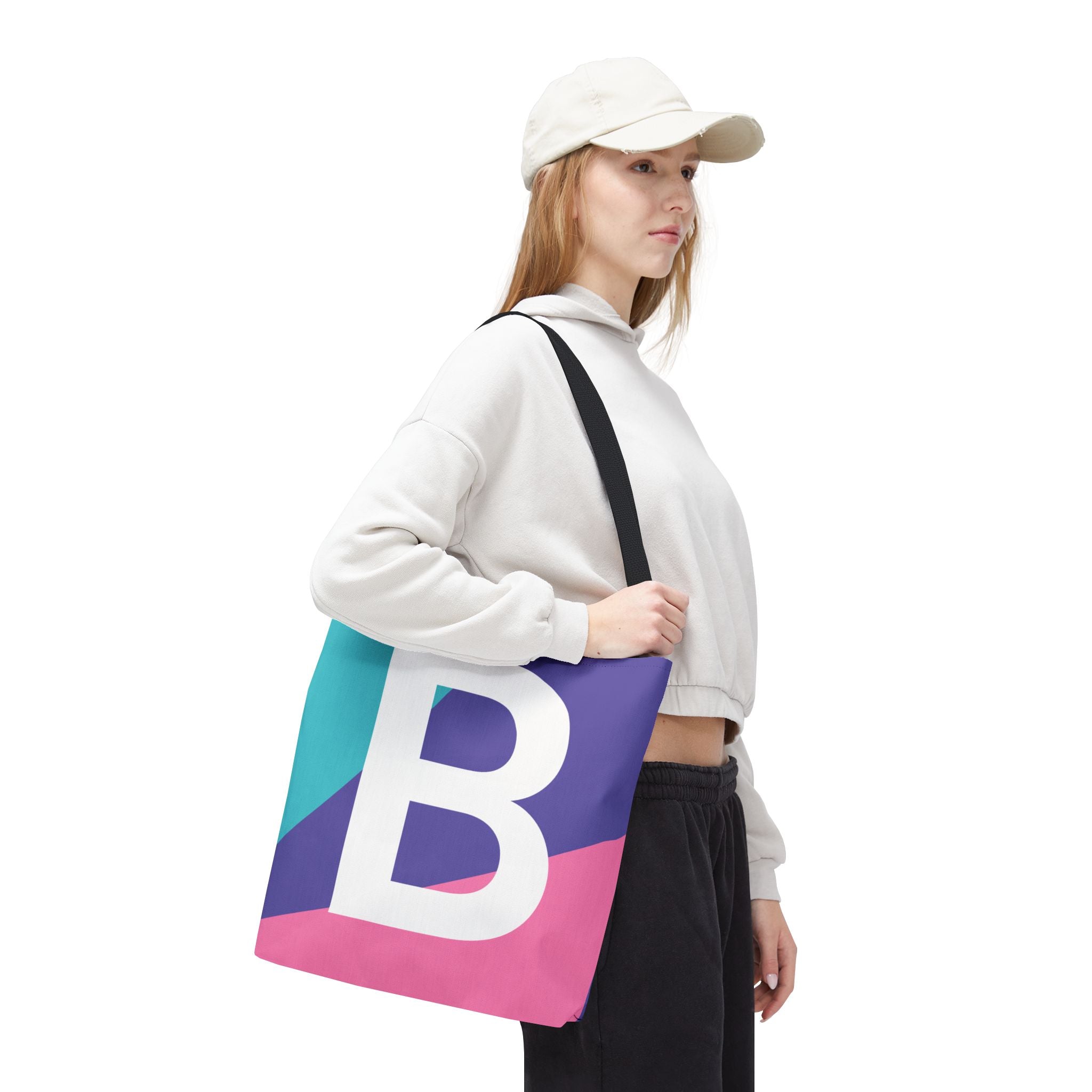Monogram 'B' Colorblock Tote Bag — Personalized Initial B Shoulder Tote