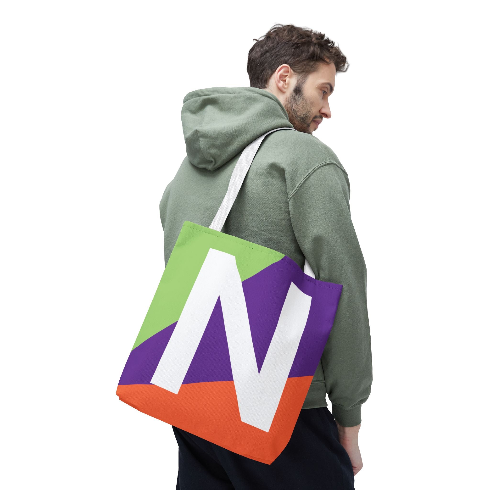 Monogram 'N' Colorblock Tote Bag — Personalized Initial N Shoulder Tote