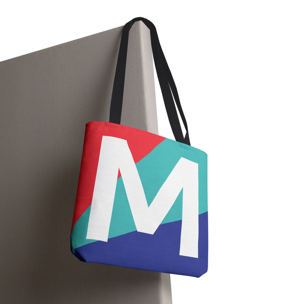 Monogram 'M' Colorblock Tote Bag — Personalized Initial M Shoulder Tote