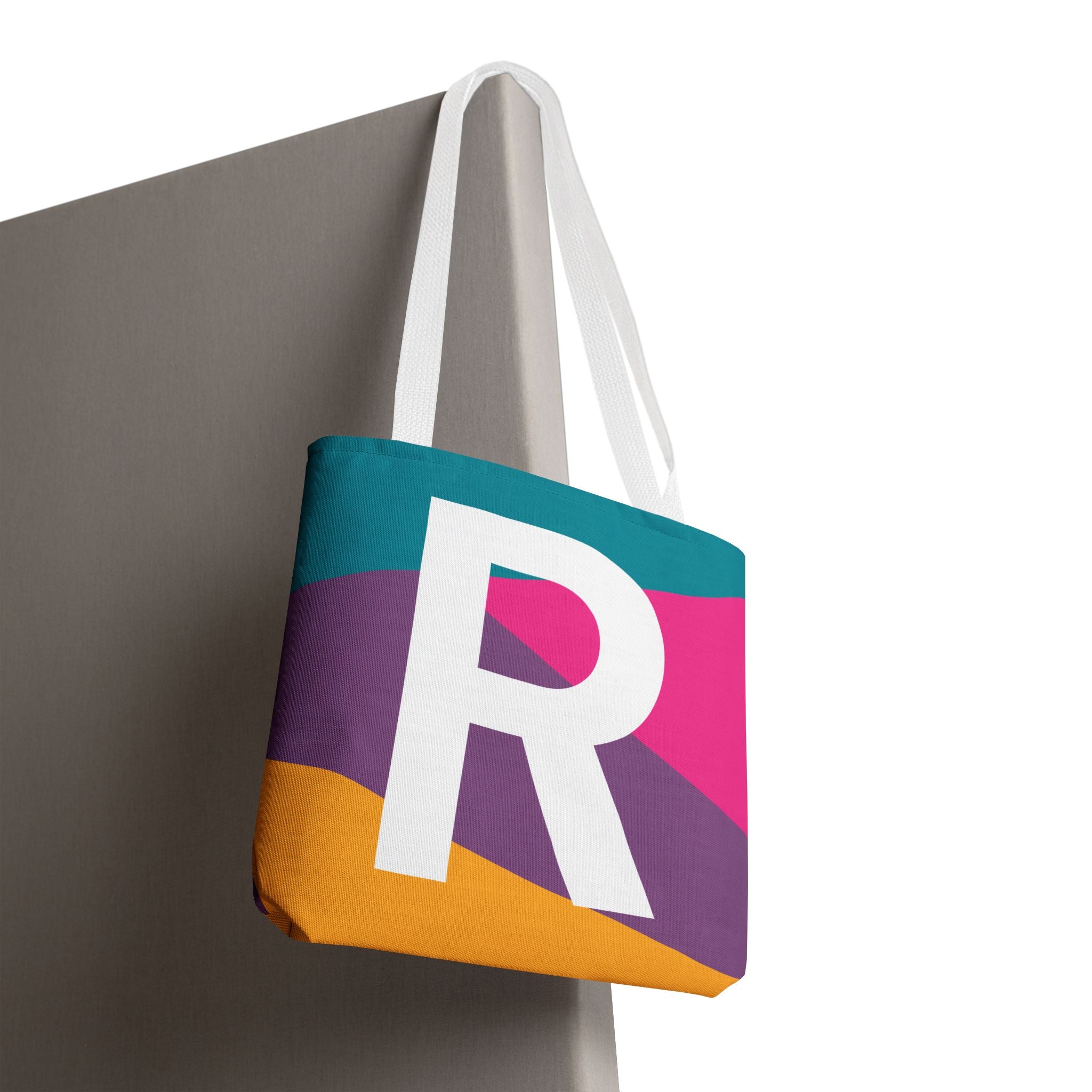 Monogram 'R' Colorblock Tote Bag — Personalized Initial R Shoulder Tote