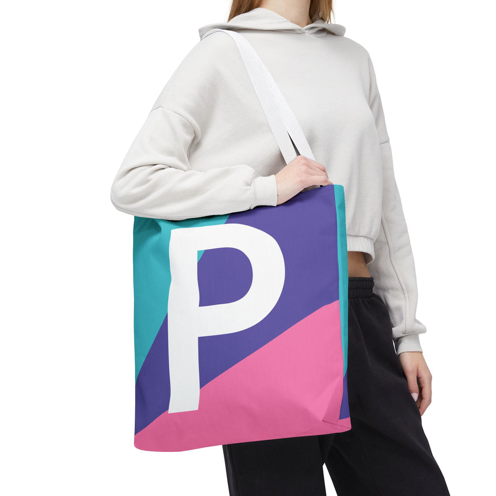 Monogram 'P' Colorblock Tote Bag — Personalized Initial P Shoulder Tote
