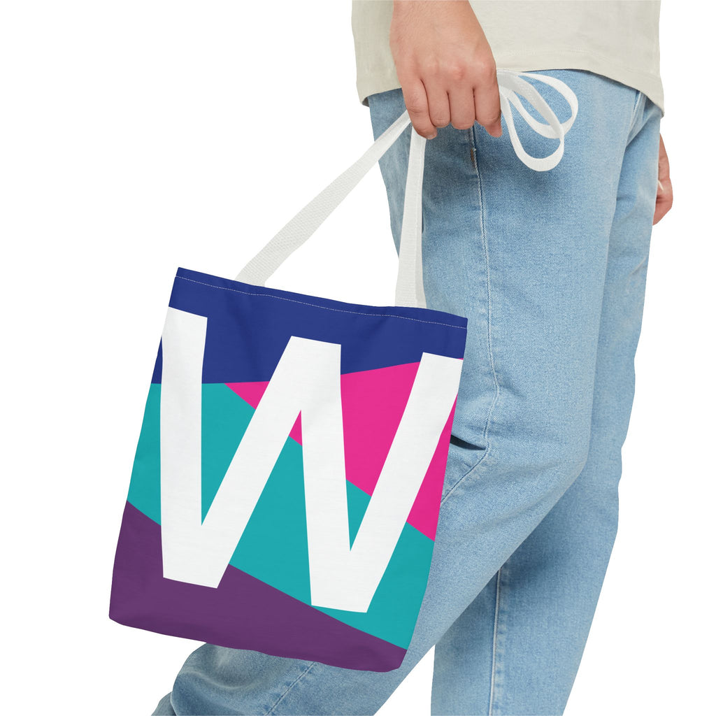 Monogram 'W' Colorblock Tote Bag — Personalized Initial W Shoulder Tote