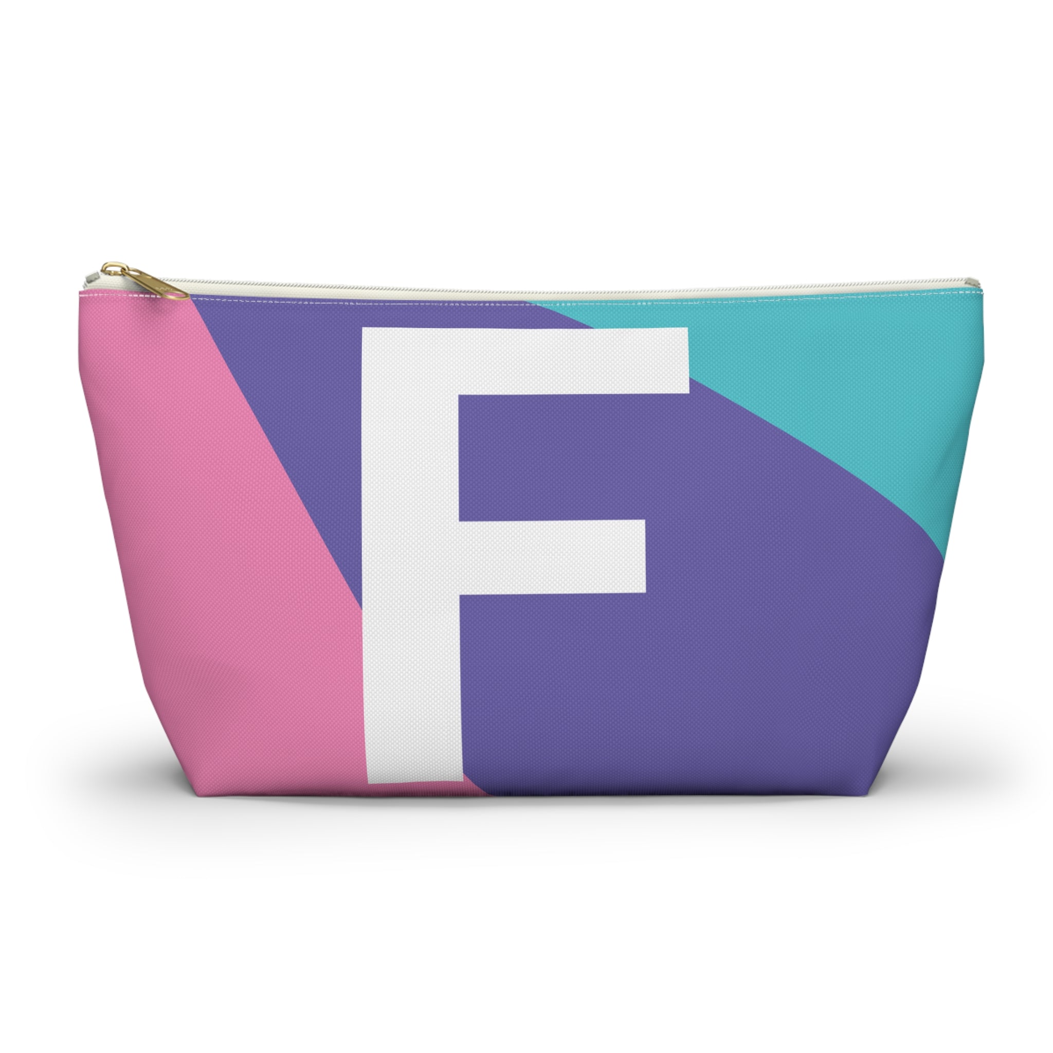 Initials Colorblock Accessory Pouch — Monogram F T-Bottom Cosmetic Bag