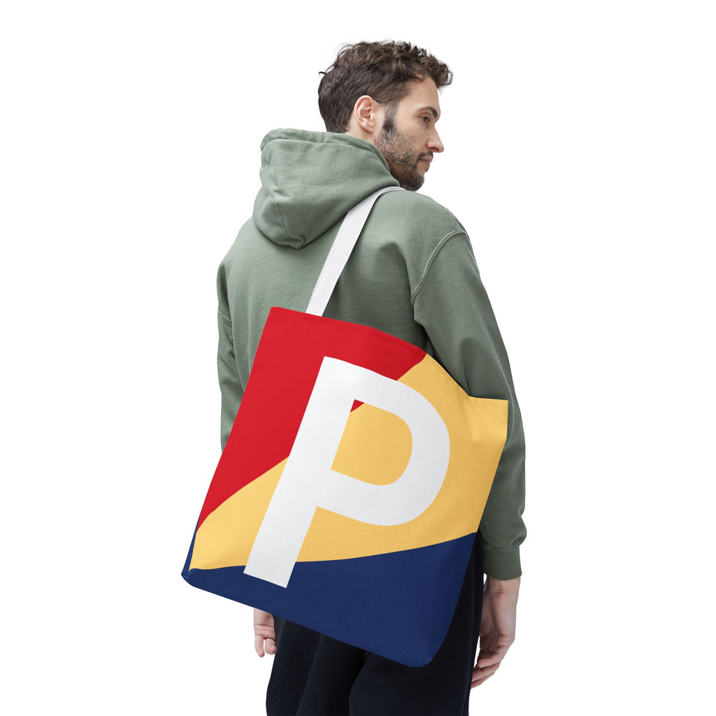 Monogram 'P' Colorblock Tote Bag — Personalized Initial P Shoulder Tote