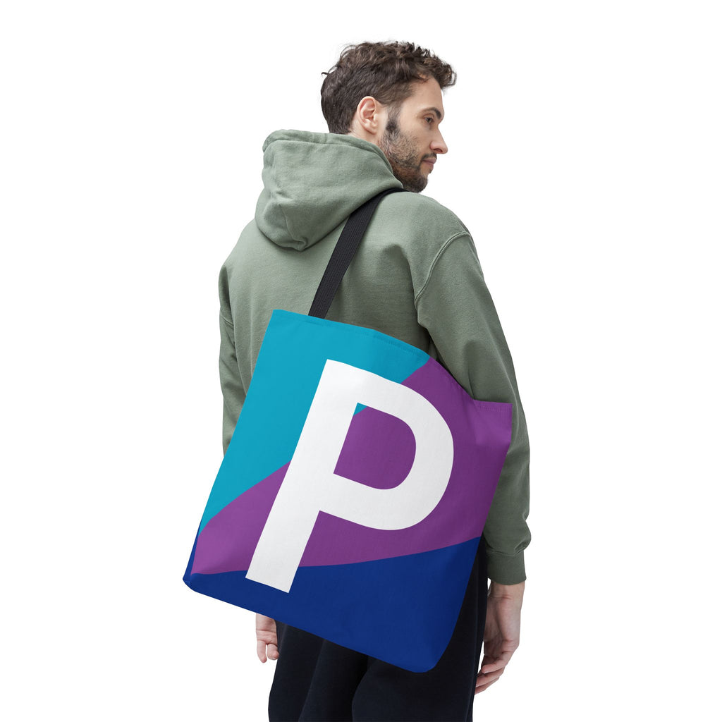 Monogram 'P' Colorblock Tote Bag — Personalized Initial P Shoulder Tote