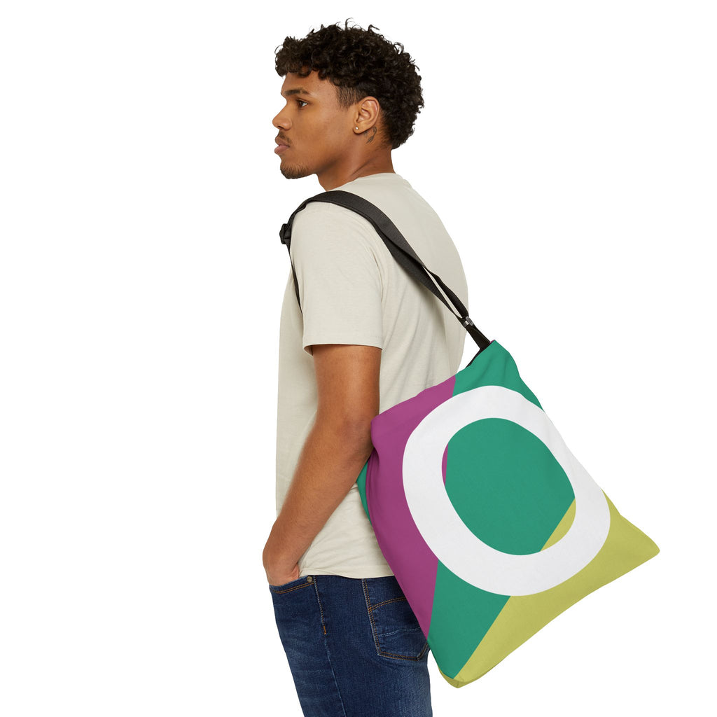 Initial Letter 'O' Colorblock Adjustable Tote Bag — Monogram Alphabet Shoulder Bag