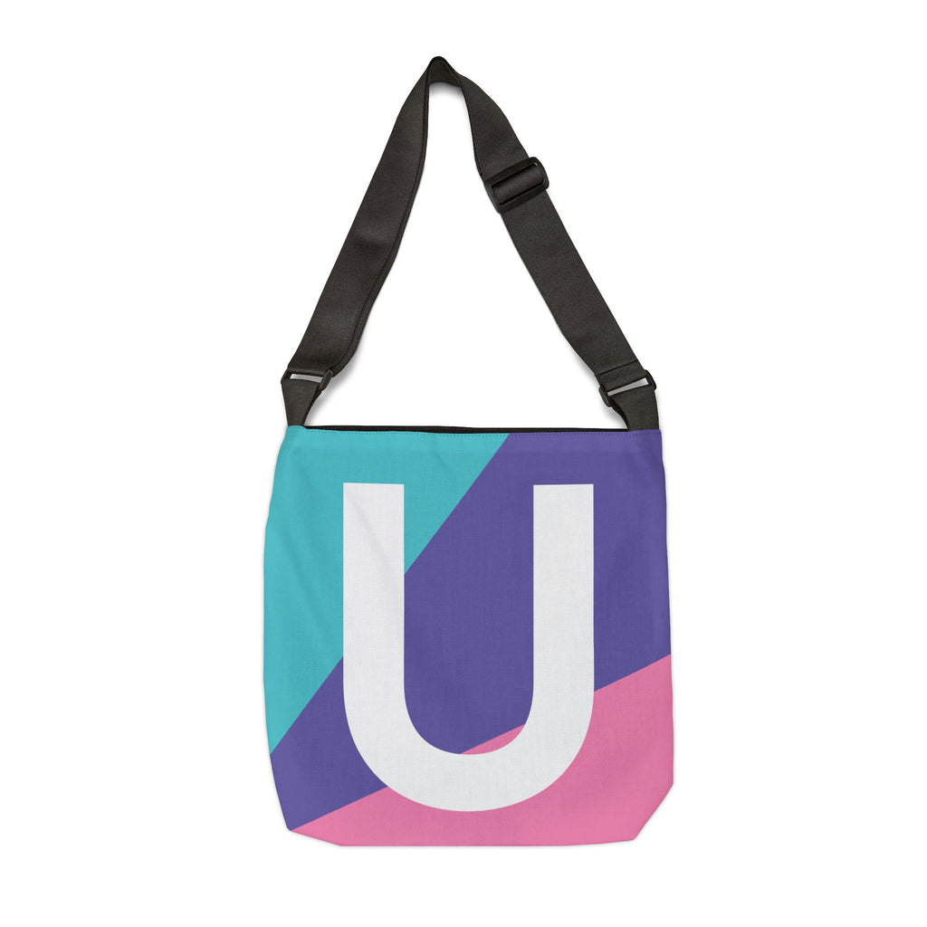 Initial Letter 'U' Colorblock Adjustable Tote Bag — Monogram Alphabet Shoulder Bag