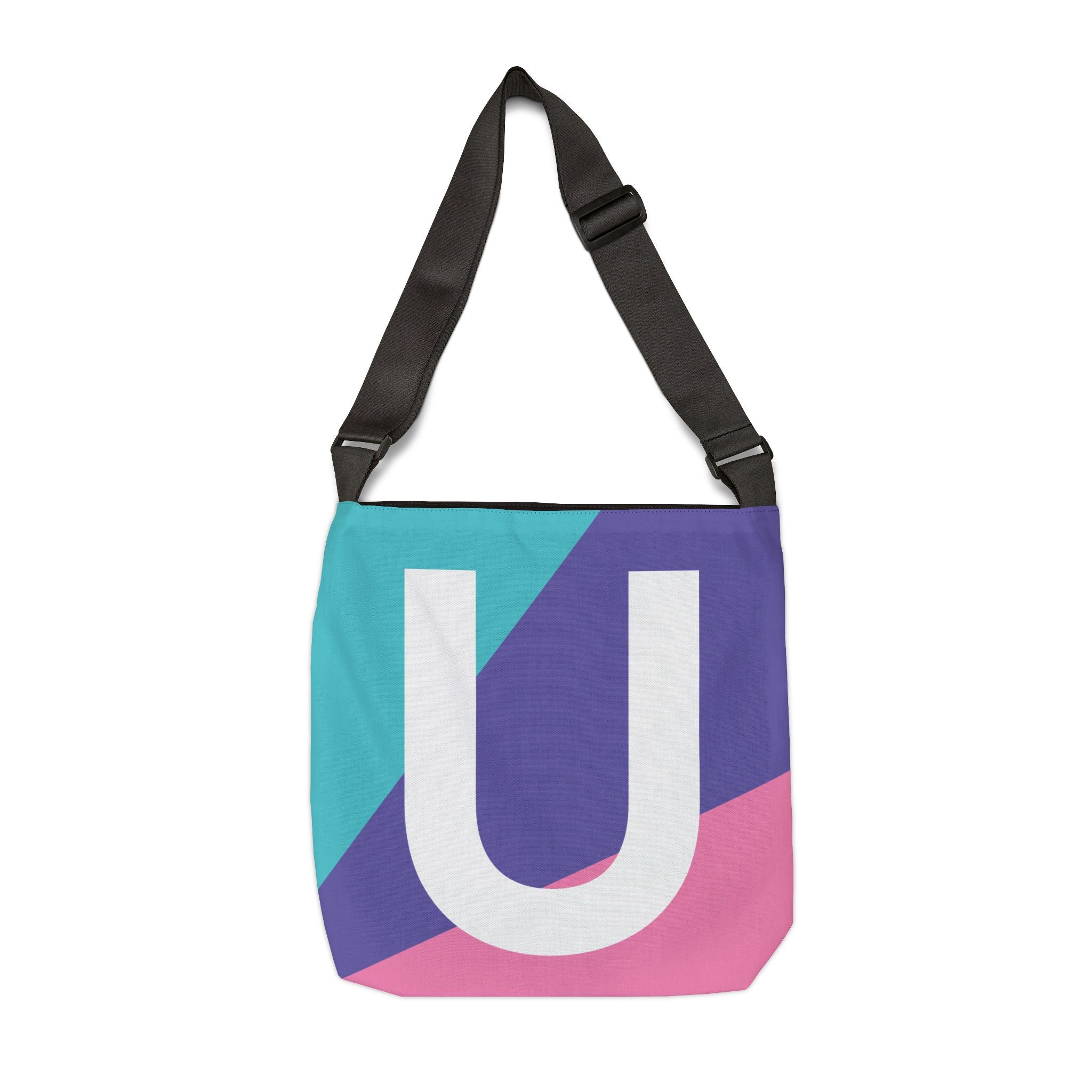 Initial Letter 'U' Colorblock Adjustable Tote Bag — Monogram Alphabet Shoulder Bag