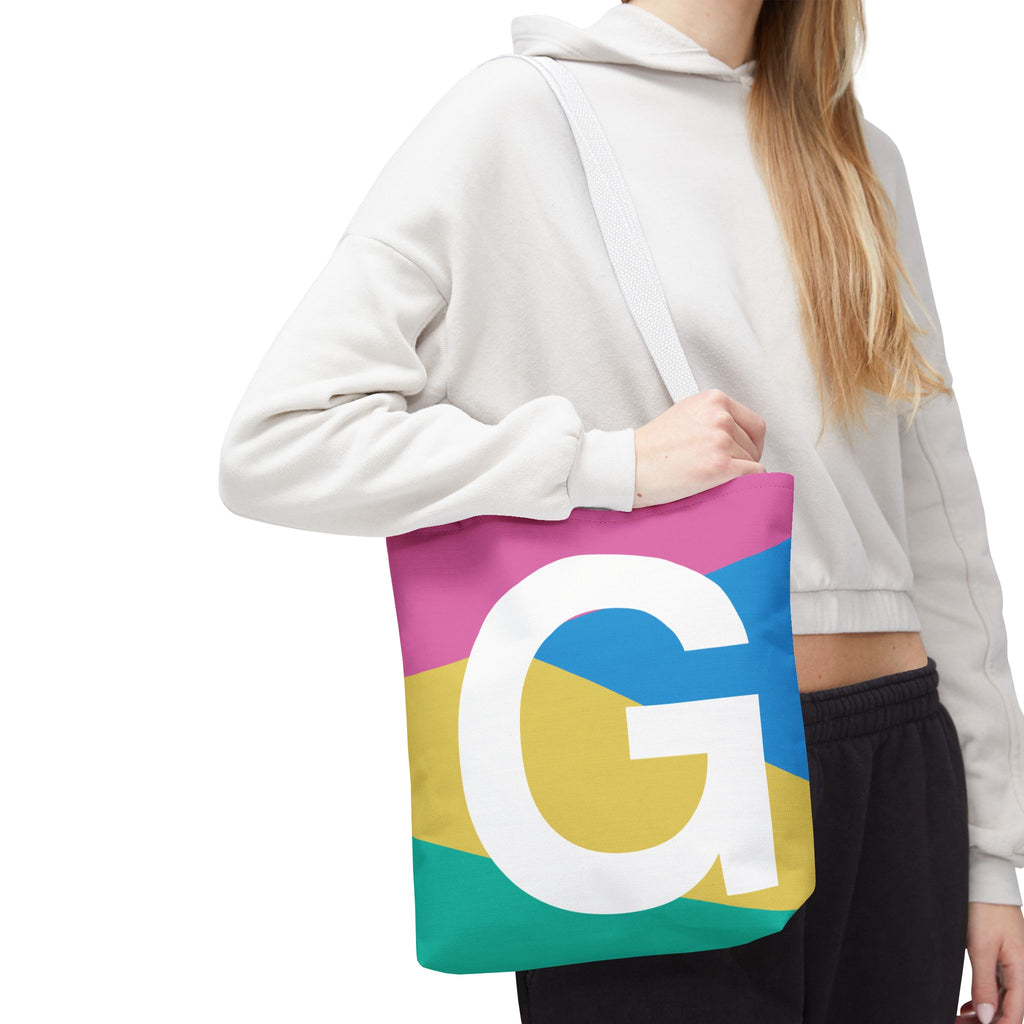 Monogram 'G' Colorblock Tote Bag — Personalized Initial G Shoulder Tote