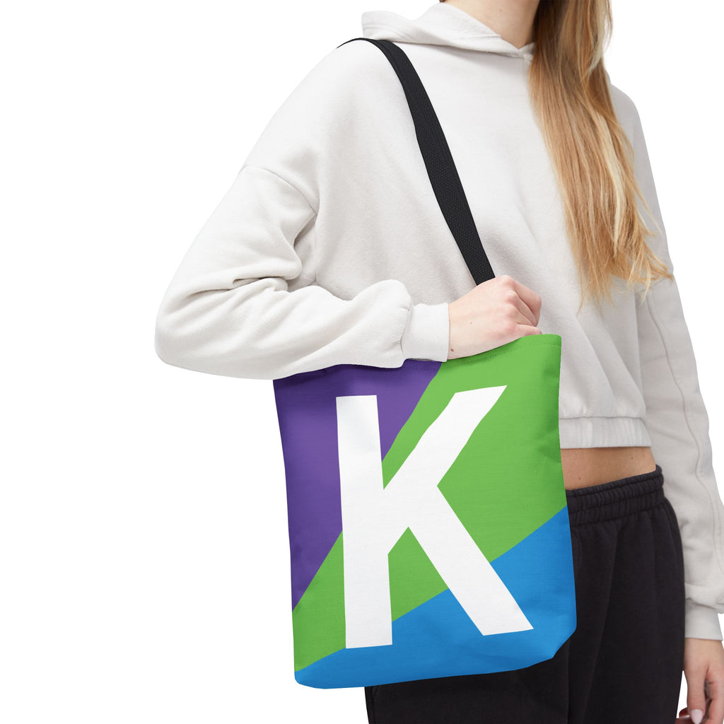 Monogram 'K' Colorblock Tote Bag — Personalized Initial K Shoulder Tote