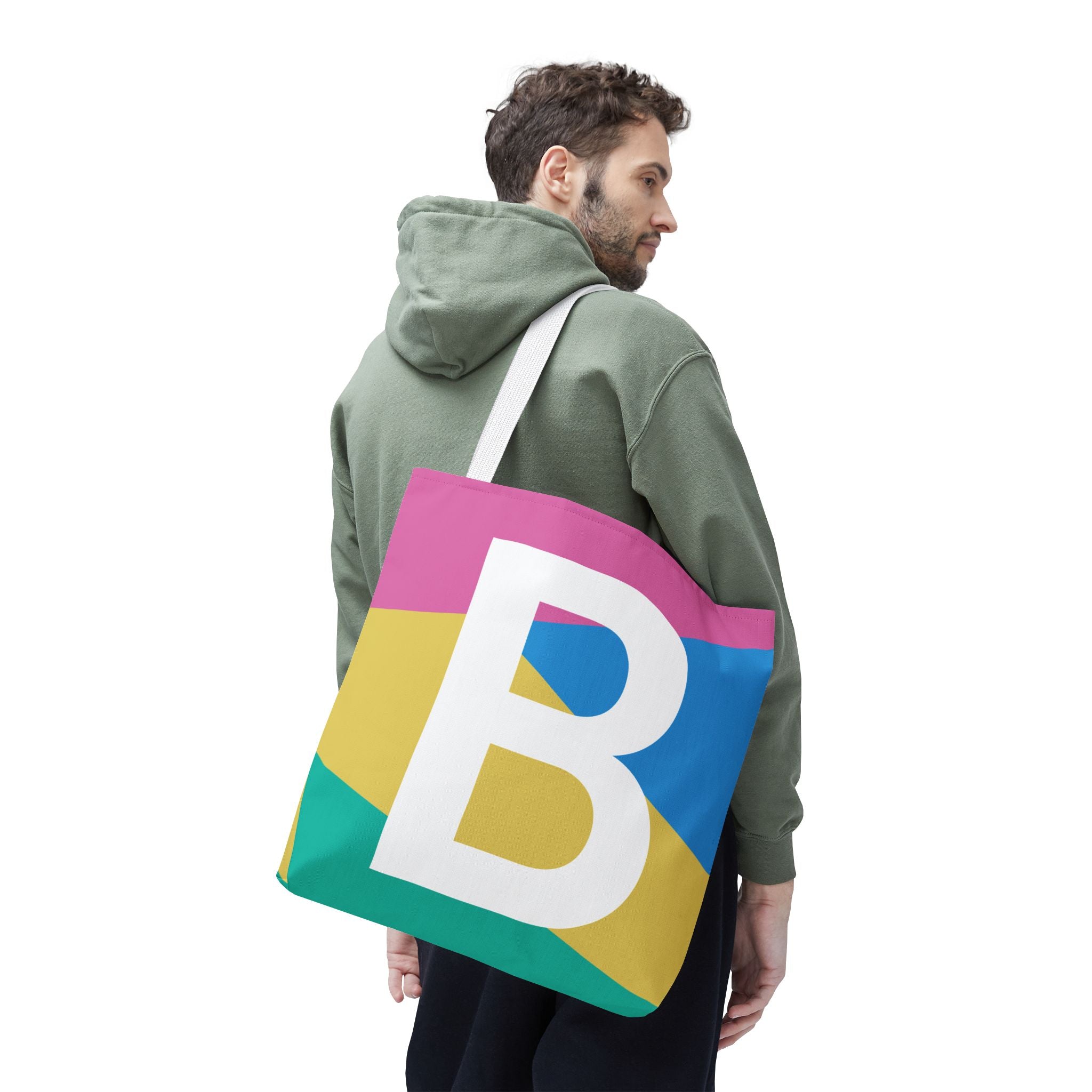 Monogram 'B' Colorblock Tote Bag — Personalized Initial B Shoulder Tote