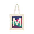 Initial M Colorblock Canvas Tote Bag — Monogram Letter M Reusable Grocery Tote