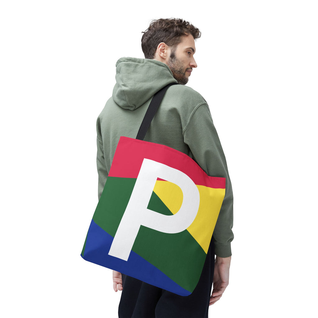 Monogram 'P' Colorblock Tote Bag — Personalized Initial P Shoulder Tote