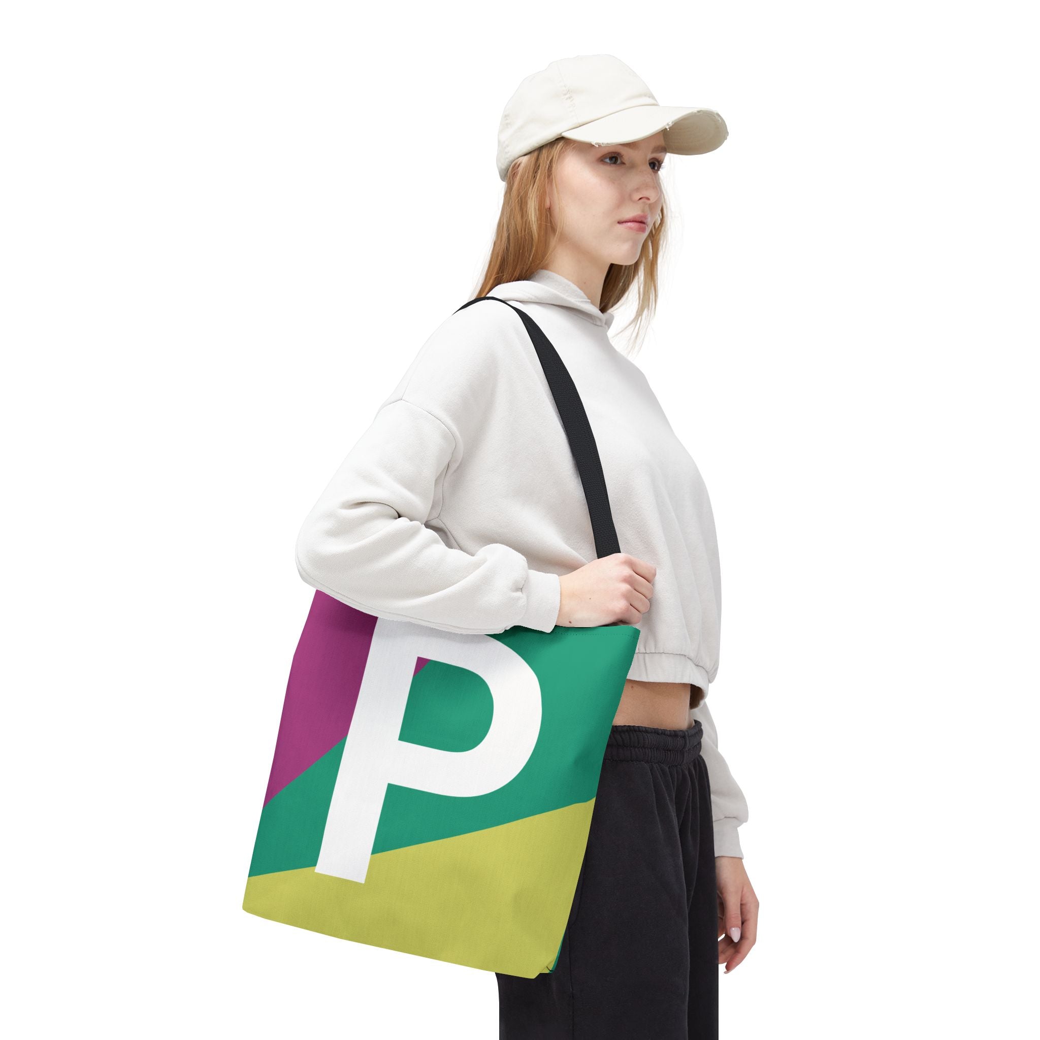 Monogram 'P' Colorblock Tote Bag — Personalized Initial P Shoulder Tote