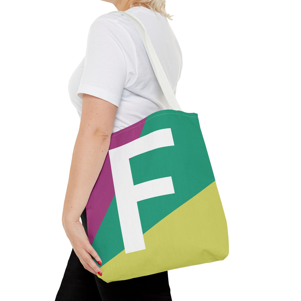 Monogram 'F' Colorblock Tote Bag — Personalized Initial F Shoulder Tote